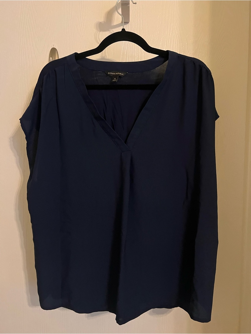 Banana Republic Dark Navy Split-Neck Cap Sleeve Top